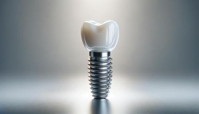 Close-up of a dental implant against a gradient background.
