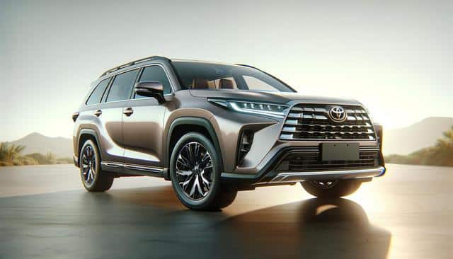 A modern, silver SUV with a shiny grille is parked on a sunlit road with mountains in the background.