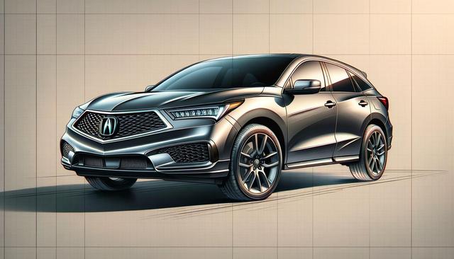 Illustration of a sleek, modern SUV on a grid background.
