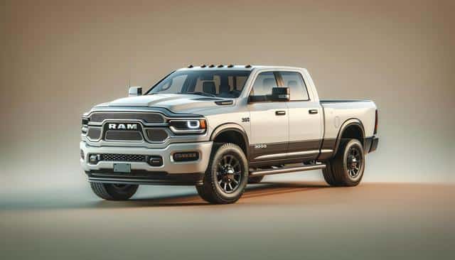 White pickup truck with dark accents, side view against a neutral background.