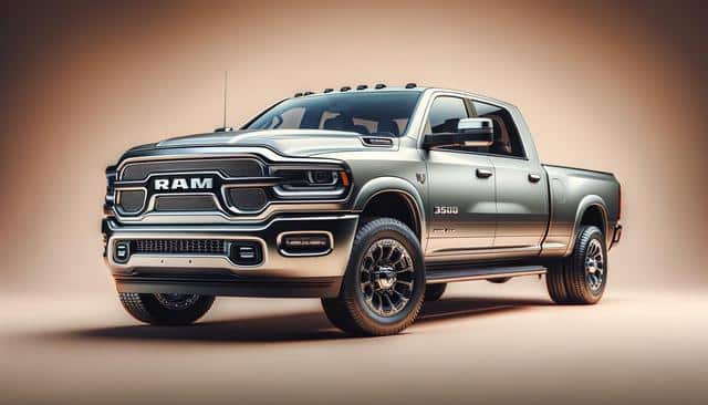 Silver pickup truck on a neutral background, featuring bold front grille and side emblem.