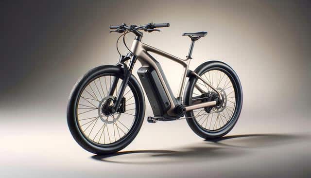A sleek modern electric bike with a matte finish and broad tires on a neutral background.