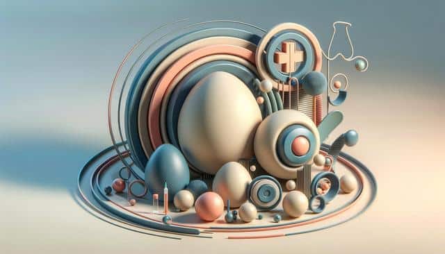 Abstract composition featuring various layered and interlocking spheres, ovals, and circular shapes in pastel colors.