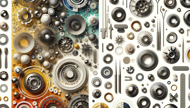 Circular and mechanical patterns with gears and metallic textures fill the image, creating a complex, abstract design.