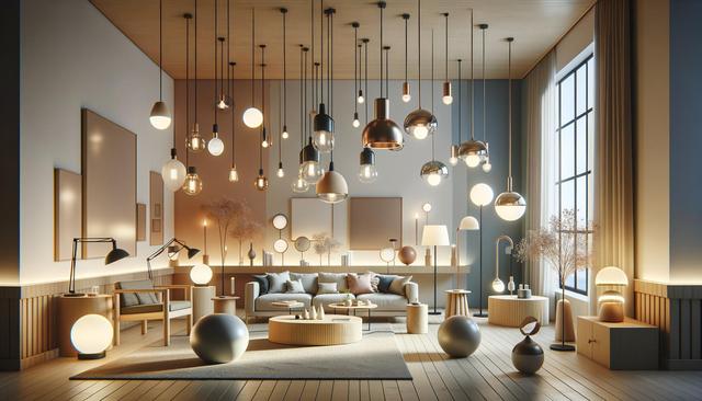 Cozy living room with multiple hanging lights, a sofa, and modern decor.